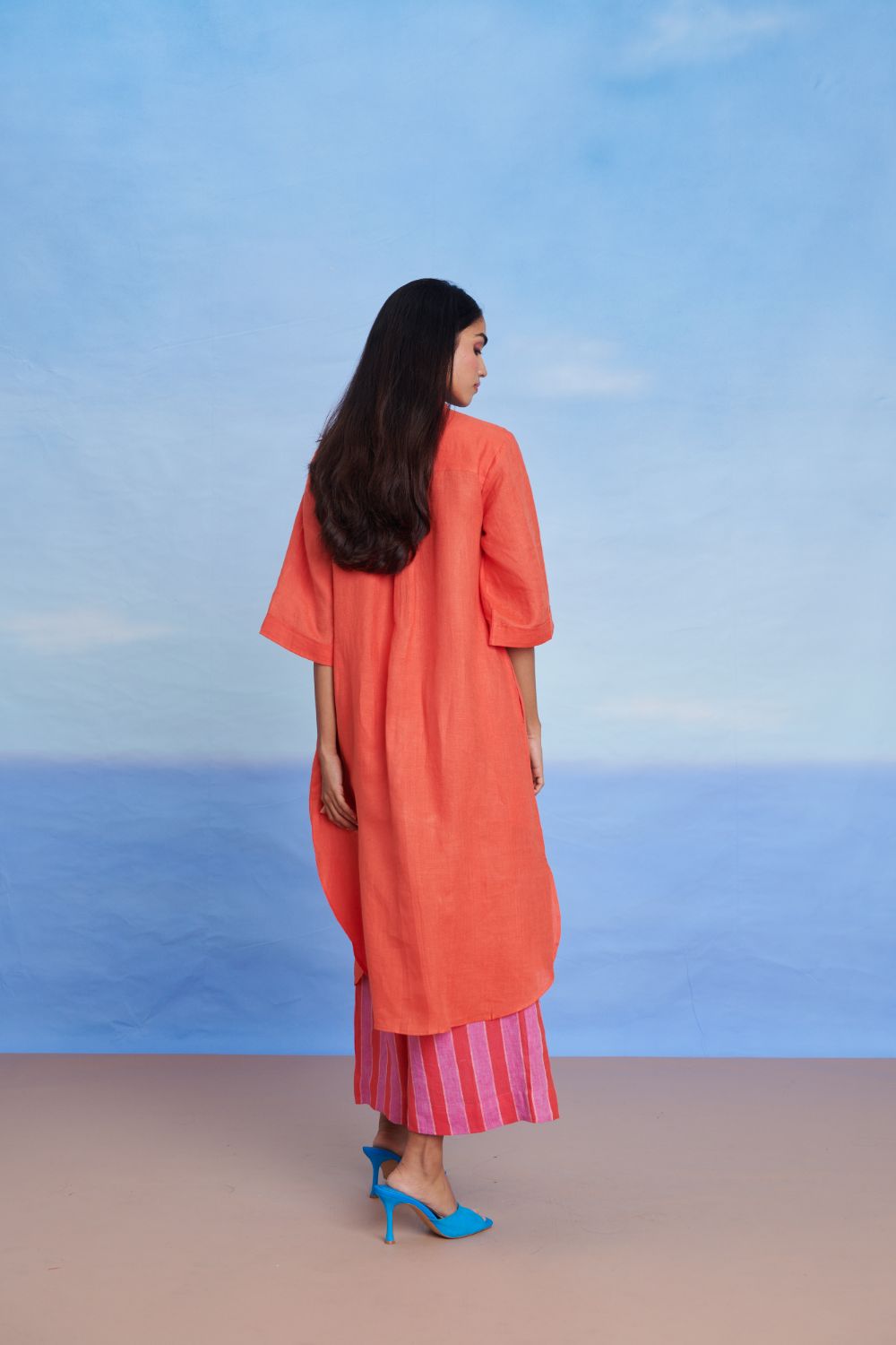 Tangerine Amalfi Linen Women's Shirt Kurta Set