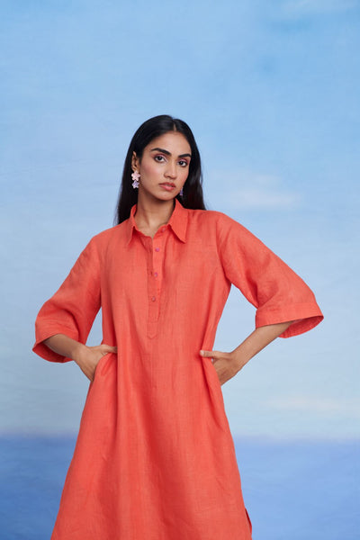 Tangerine Amalfi Linen Women's Shirt Kurta Set