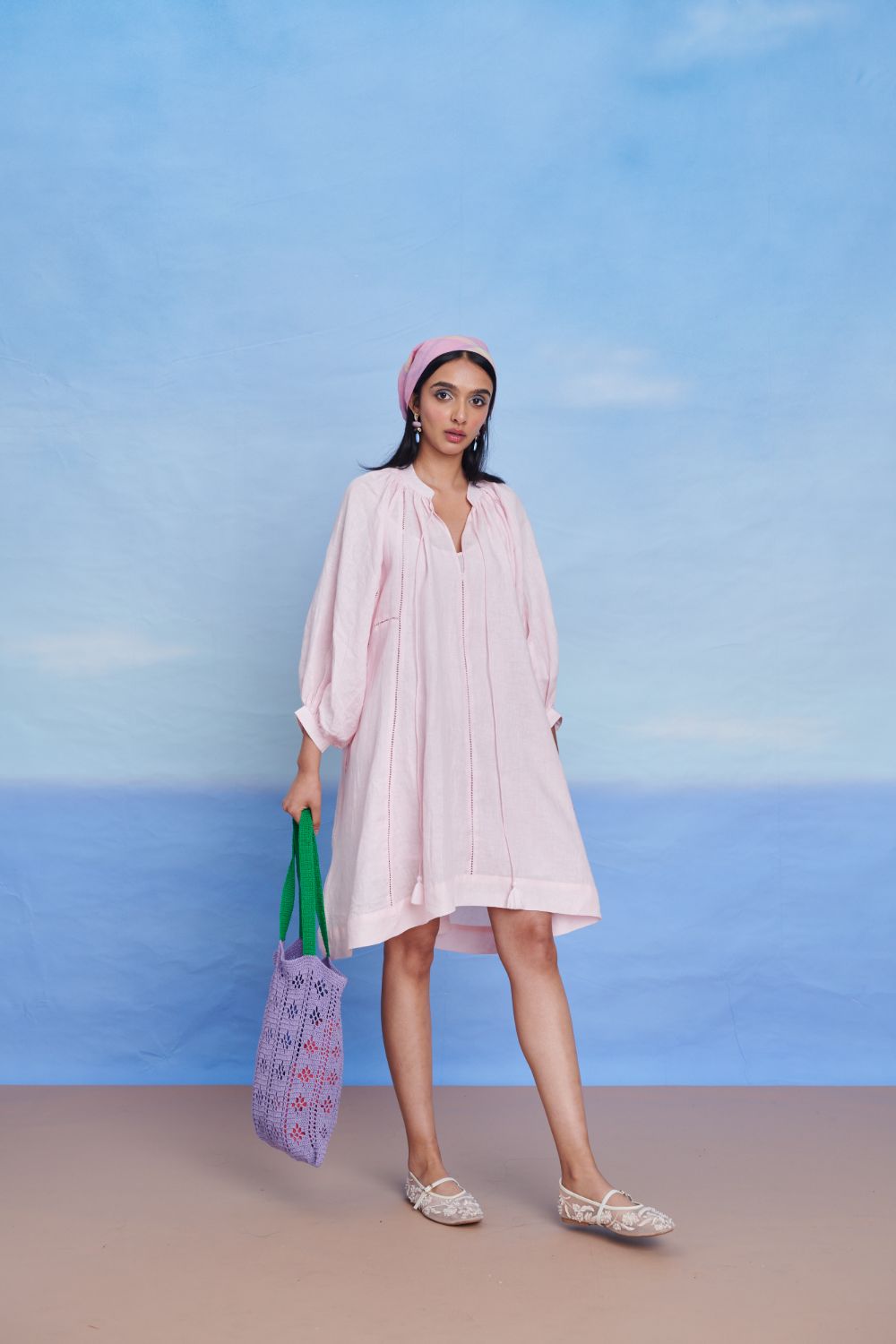 Fleur Linen Lace Panelled Dress