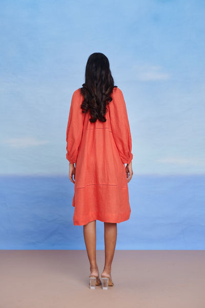 Tangerine Linen Lace Panelled Dress