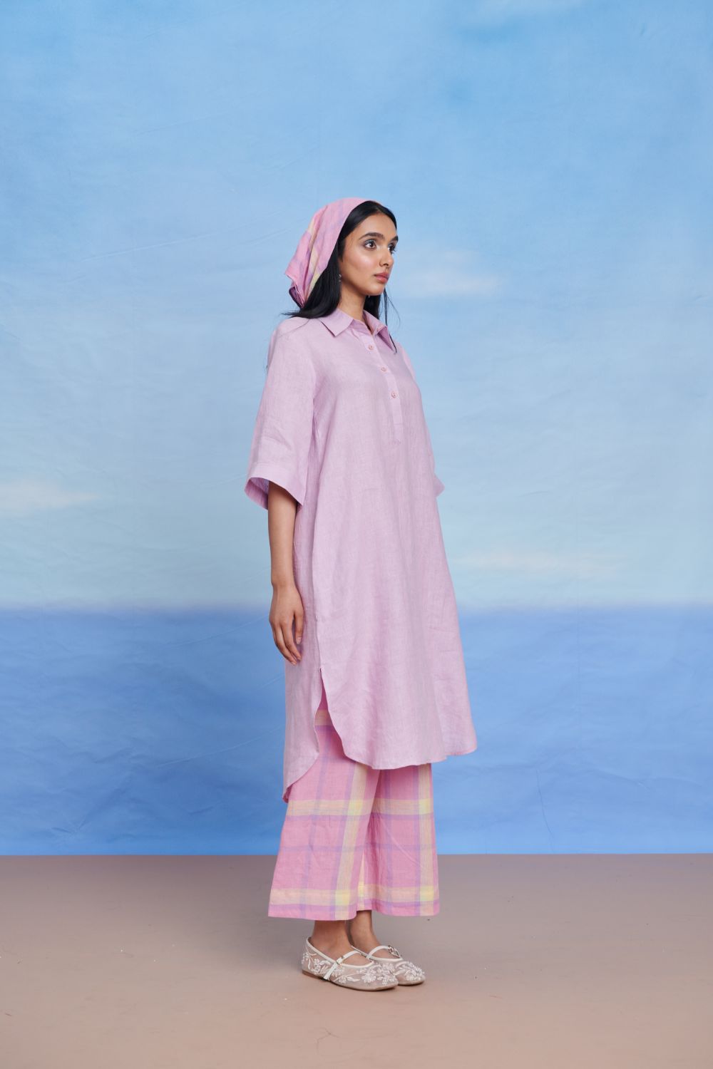 Lilac Cassata Amalfi Linen Women's Shirt Kurta Set
