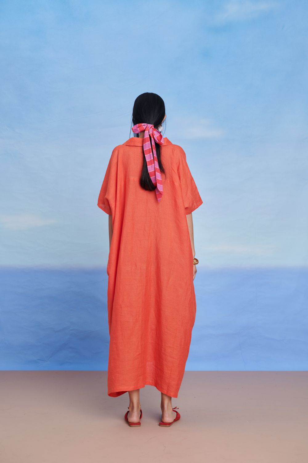 Tangerine Linen Kaftan Dress