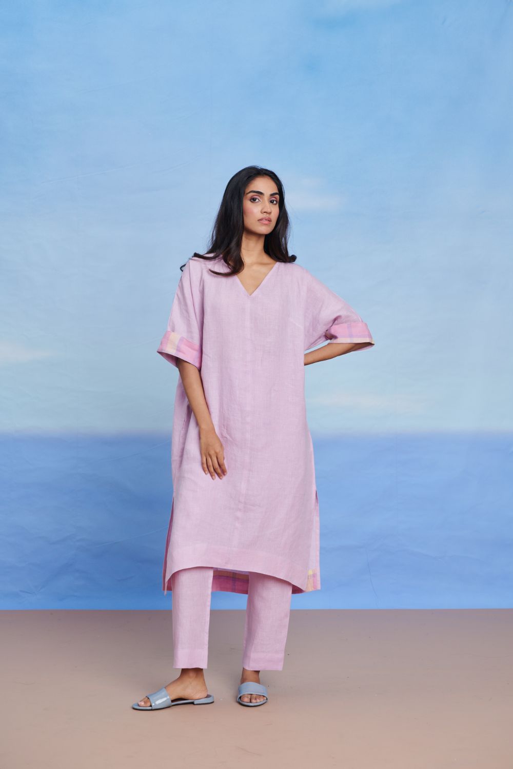 Lilac Linen Dolman Kurta Set
