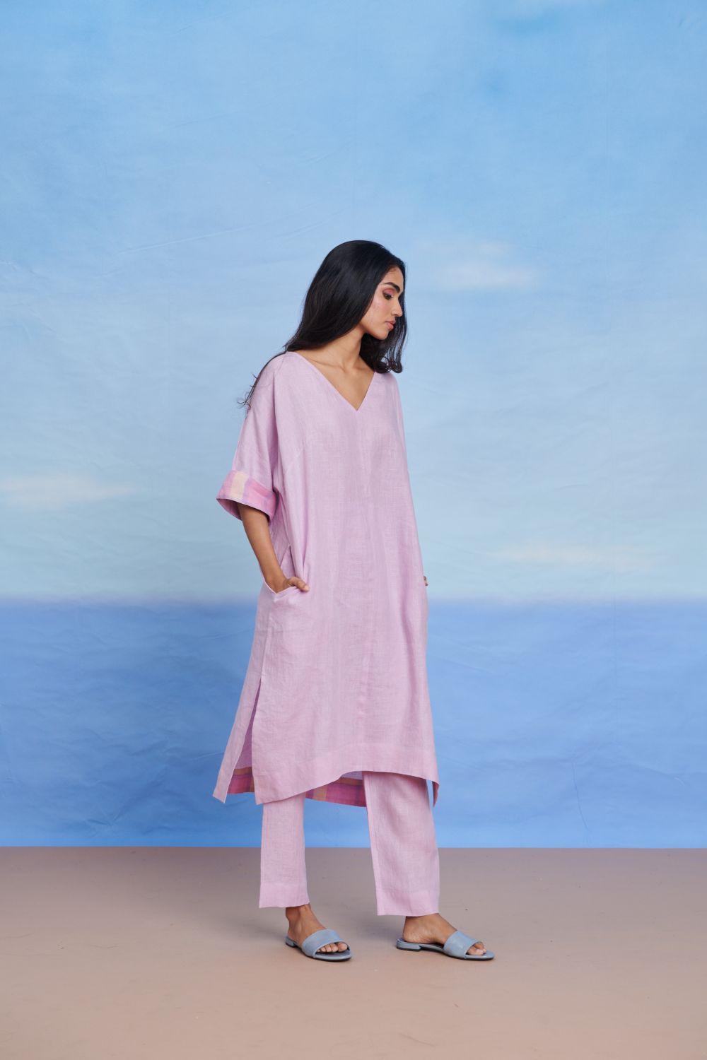 Lilac Linen Dolman Kurta Set