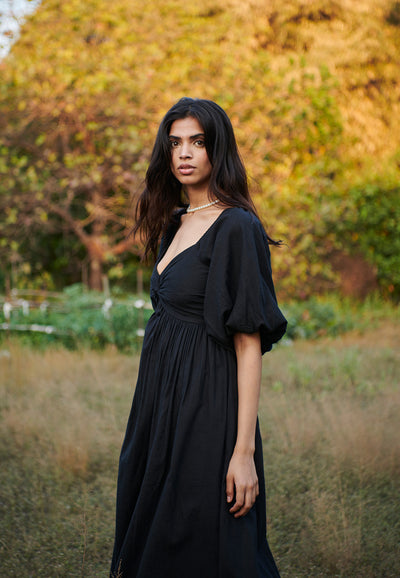 Carbon Co-Linen Front Twist Dress