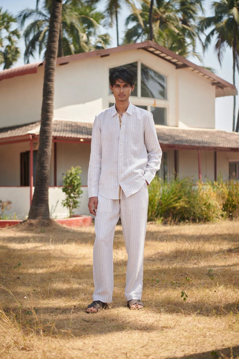Undyed Boldstripe Linen Men's Oxford Shirt - Slim Fit