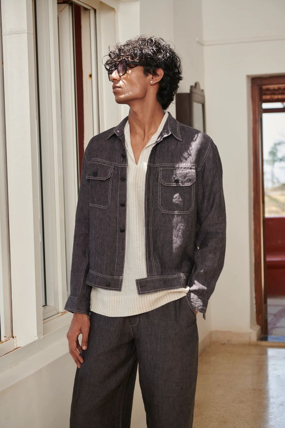 Graphite Linen Denim Men's Relaxed Jogger Pants