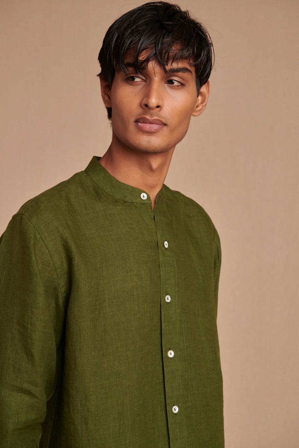 Safari Linen Men's Band Collar Shirt