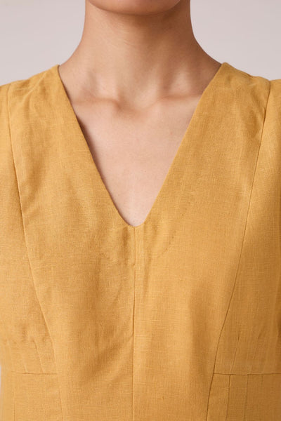 Selene Mustard Linen Dress