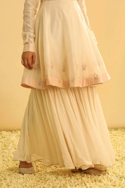 Shahana Peplum kurta with garara and dupatta-Daisy ivory