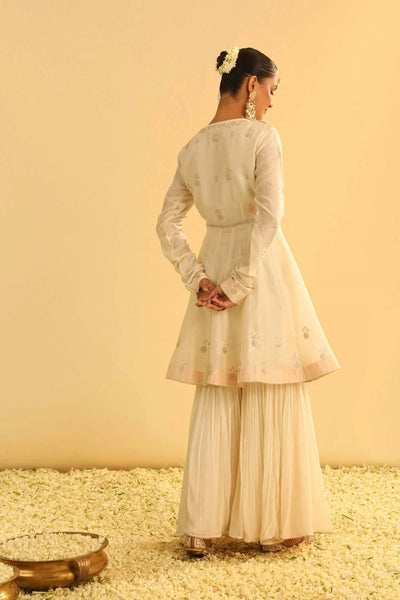 Shahana Peplum kurta with garara and dupatta-Daisy ivory