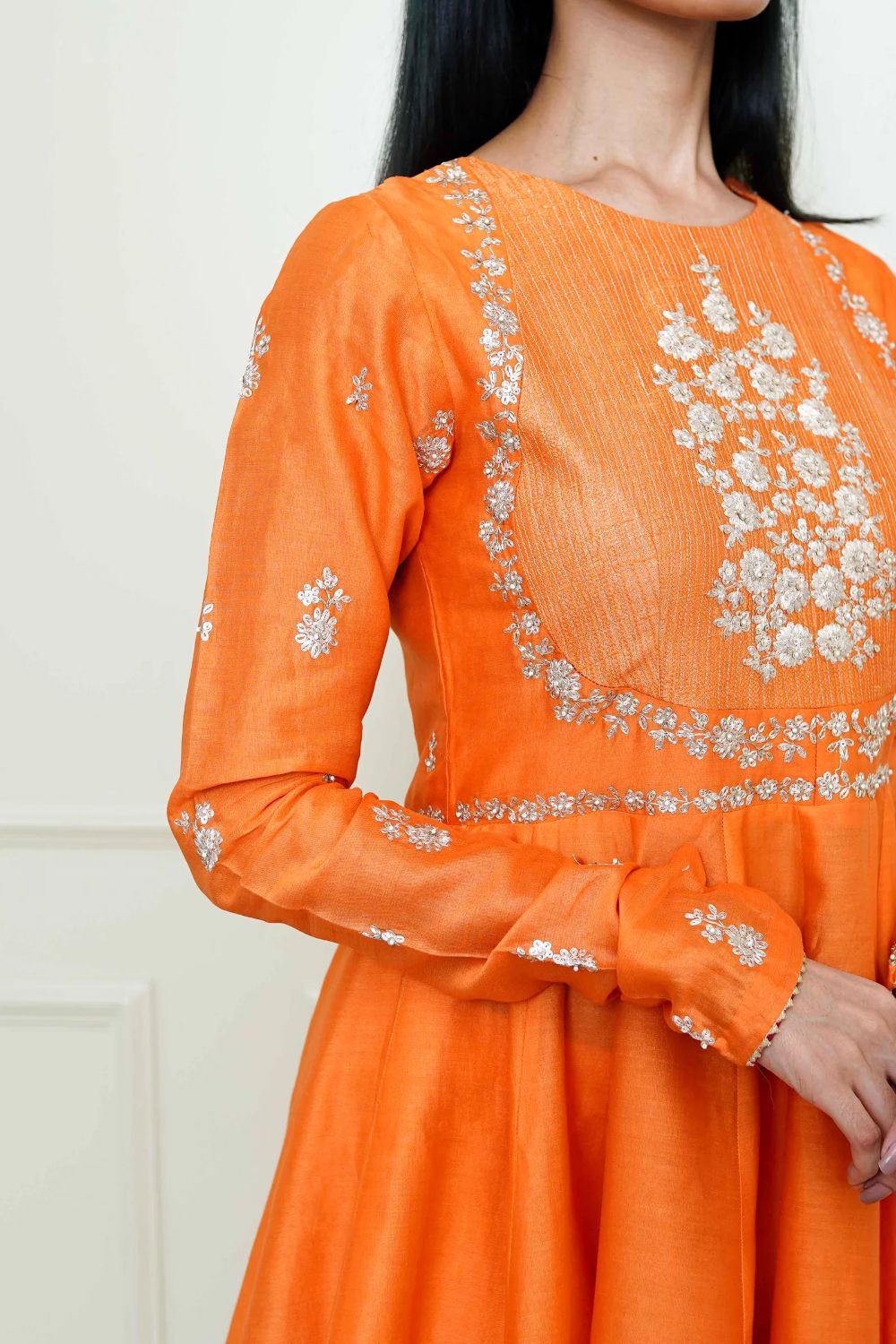 Shahana Peplum kurta with garara and dupatta-Pumpkin orange & scarlet red