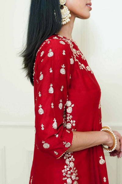 Shahira A-Line kurta with garara and dupatta-Scarlet Red & Pumpkin Orange