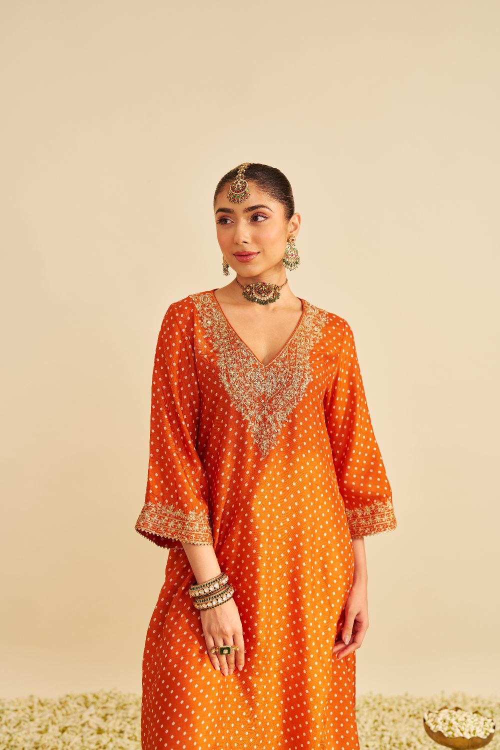 Amaya - Long Kaftan With Salwar-Burnt Orange