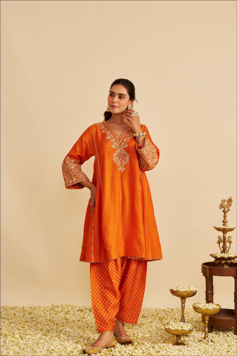 Niyah - Short Chauga With Salwar-Orange