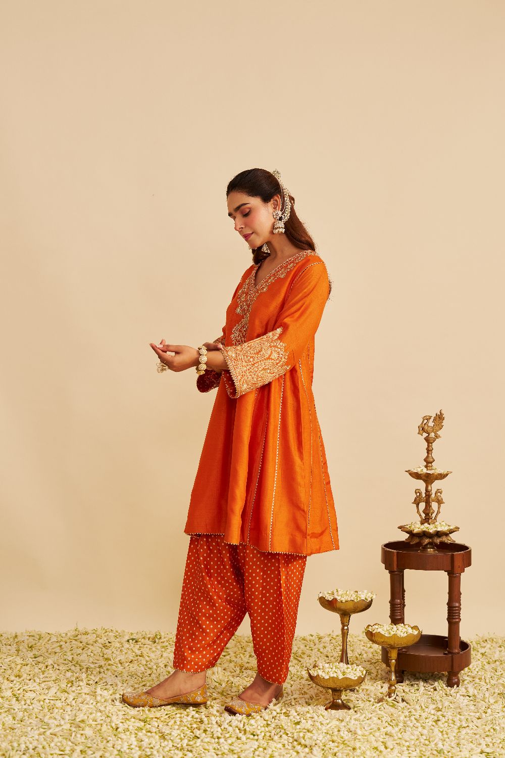 Niyah - Short Chauga With Salwar-Orange