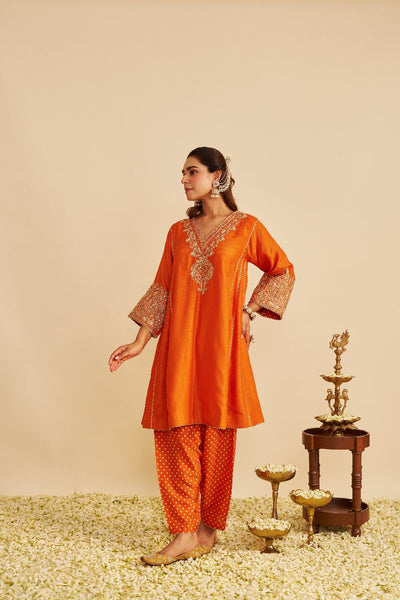 Niyah - Short Chauga With Salwar-Orange
