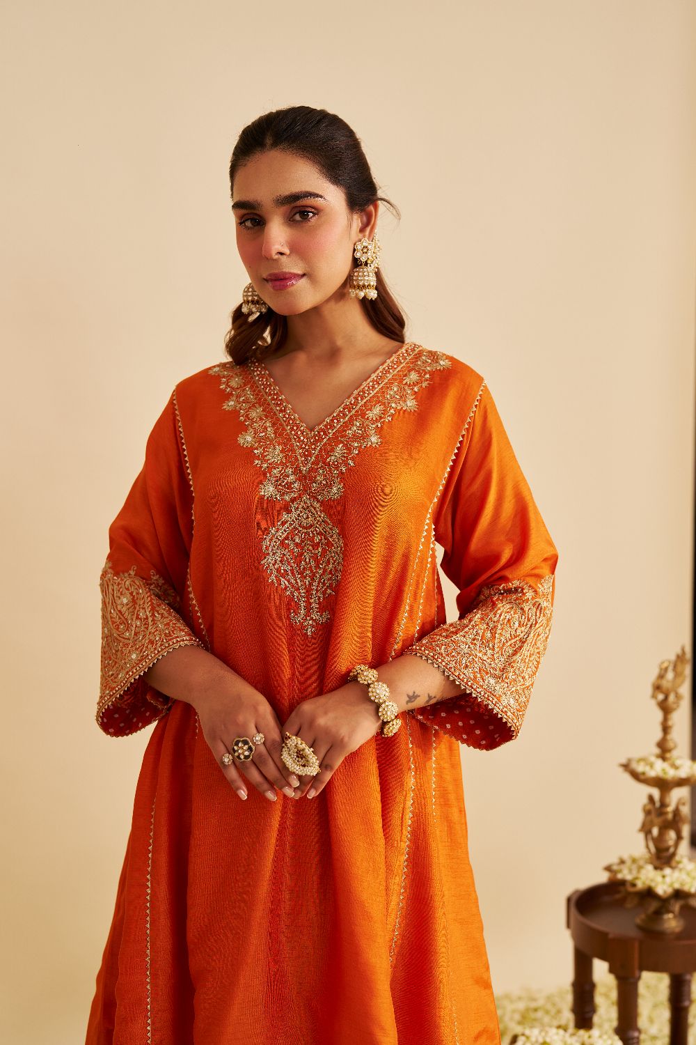 Niyah - Short Chauga With Salwar-Orange