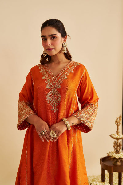 Niyah - Short Chauga With Salwar-Orange