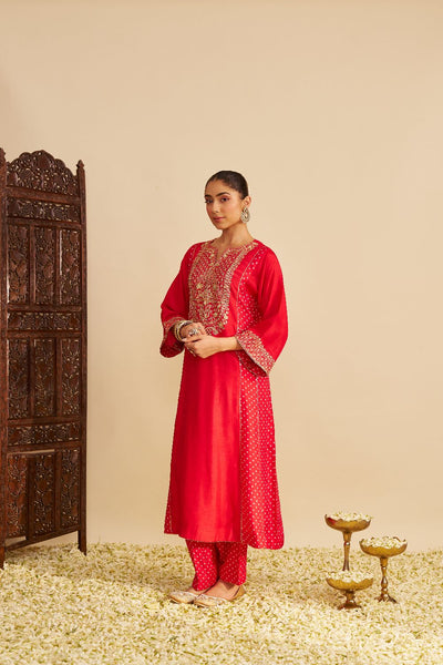 Esra - Long Chauga With Salwar-Red