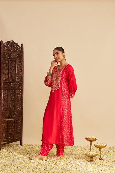 Esra - Long Chauga With Salwar-Red
