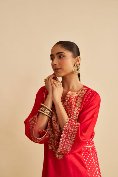 Esra - Long Chauga With Salwar-Red