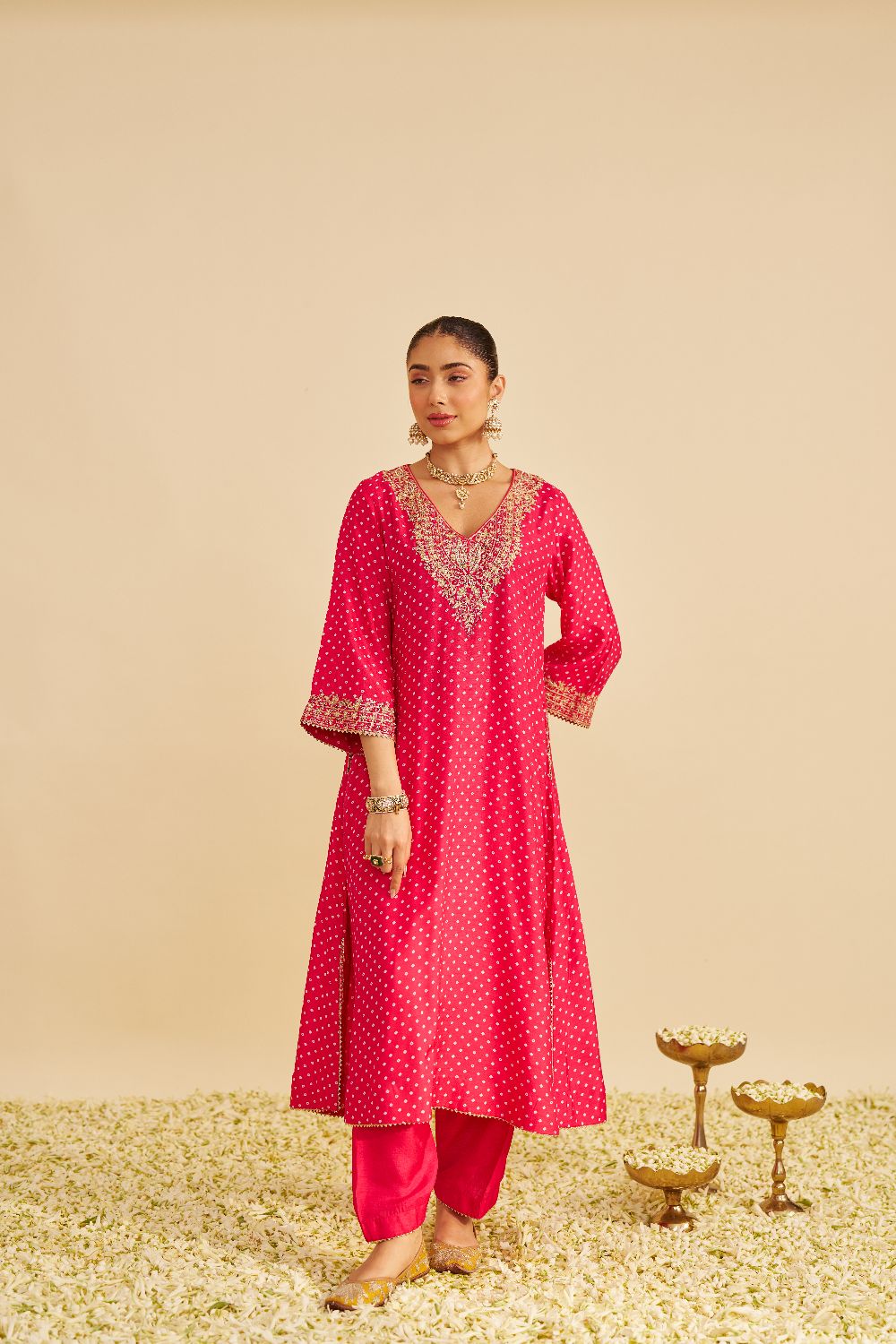 Amaya - Long Kaftan With Salwar-Hotpink