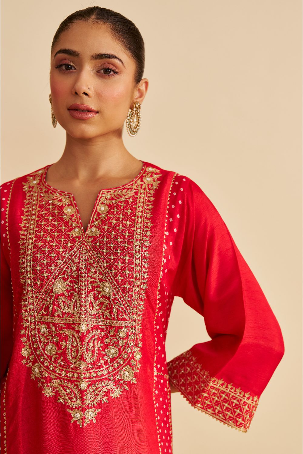 Esra - Long Chauga With Salwar-Red