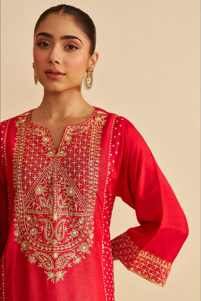 Esra - Long Chauga With Salwar-Red