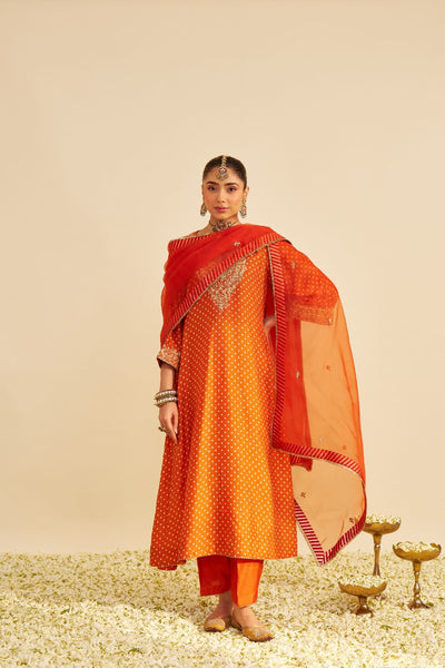 Amaya - Long Kaftan With Salwar-Burnt Orange