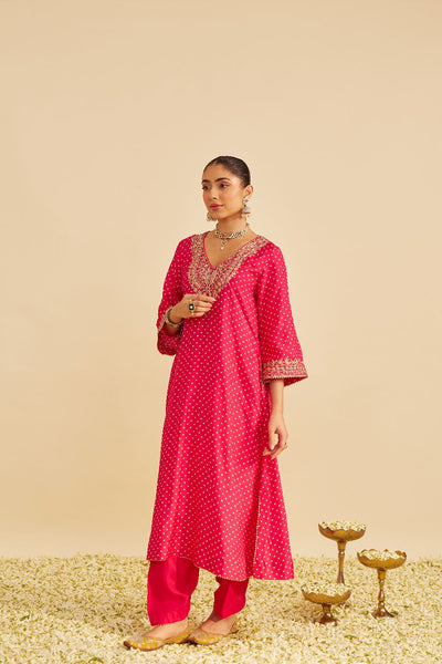 Amaya - Long Kaftan With Salwar-Hotpink