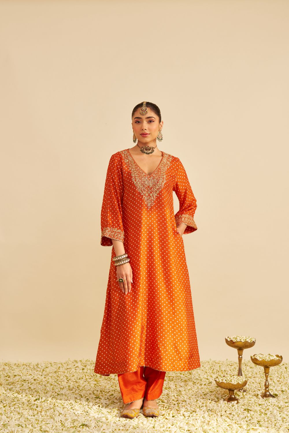 Amaya - Long Kaftan With Salwar-Burnt Orange