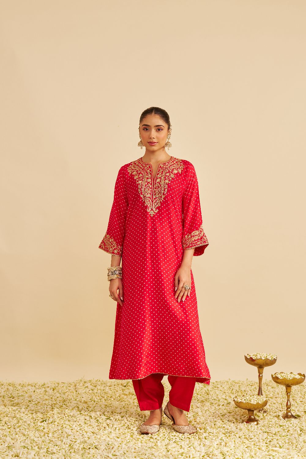 Shezia - Long Chauga With Salwar-Red