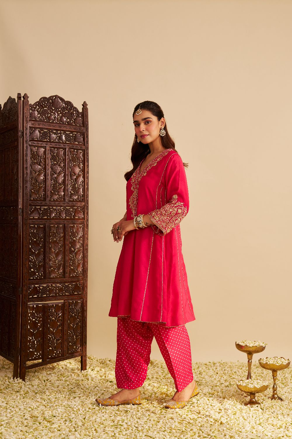 Niyah - Short Chauga With Salwar-Hotpink