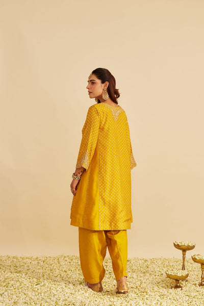 Kayra - Short Gathered Chauga With Salwar-Mustard