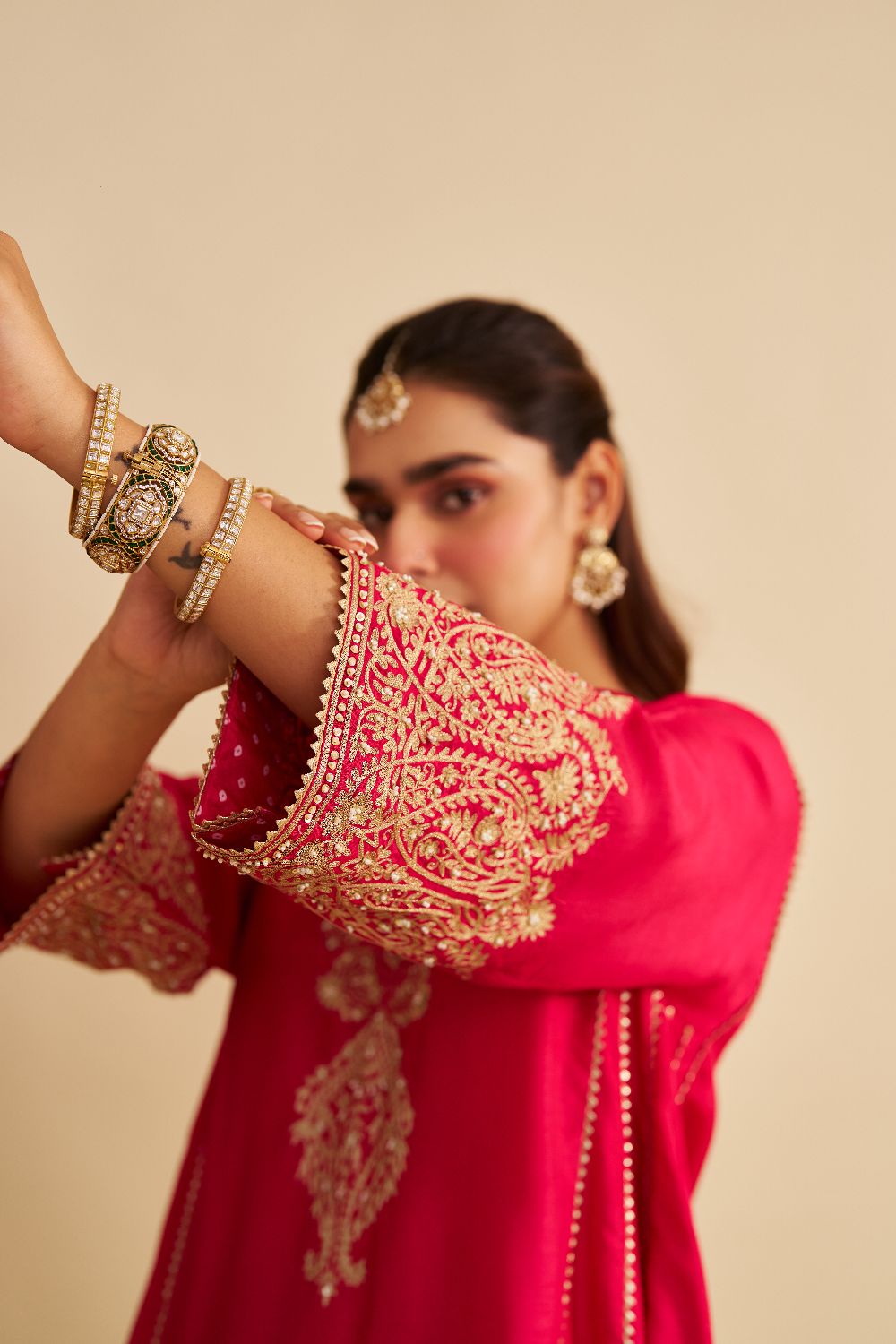 Niyah - Short Chauga With Salwar-Hotpink