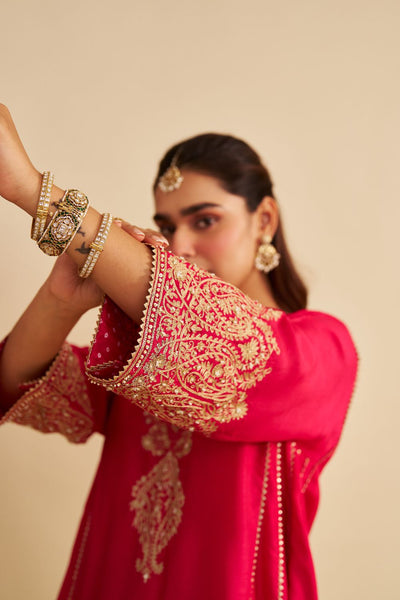 Niyah - Short Chauga With Salwar-Hotpink