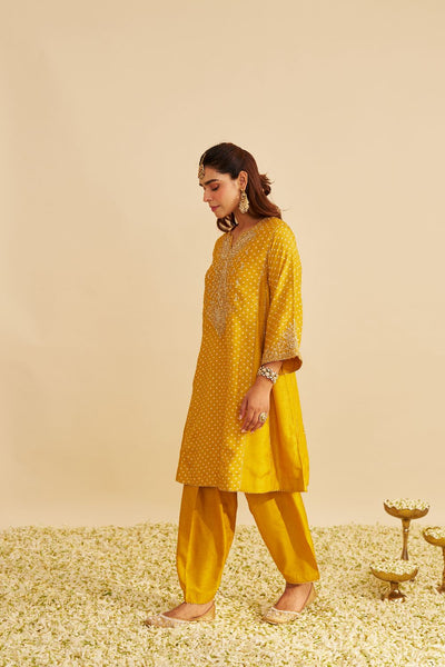 Kayra - Short Gathered Chauga With Salwar-Mustard