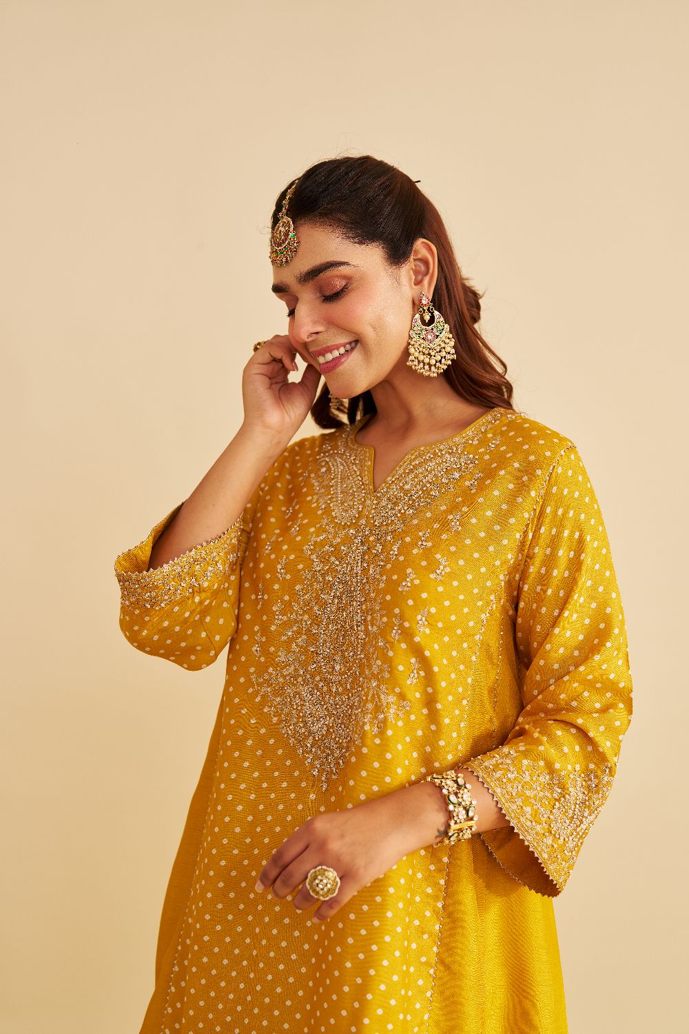 Kayra - Short Gathered Chauga With Salwar-Mustard