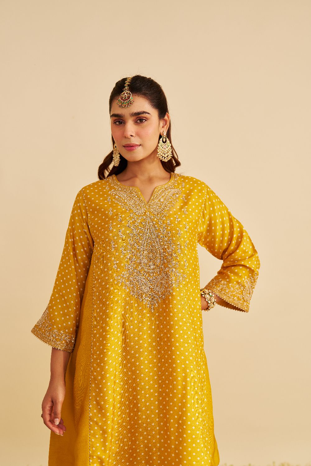 Kayra - Short Gathered Chauga With Salwar-Mustard