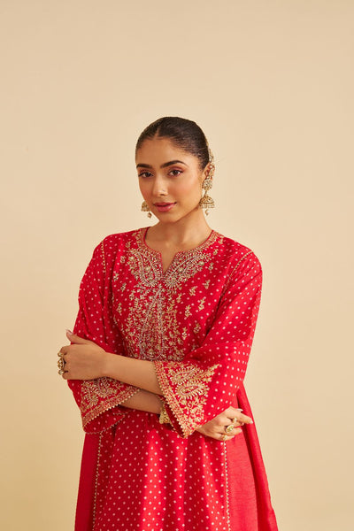 Kayra - Short Gathered Chauga With Salwar-Red