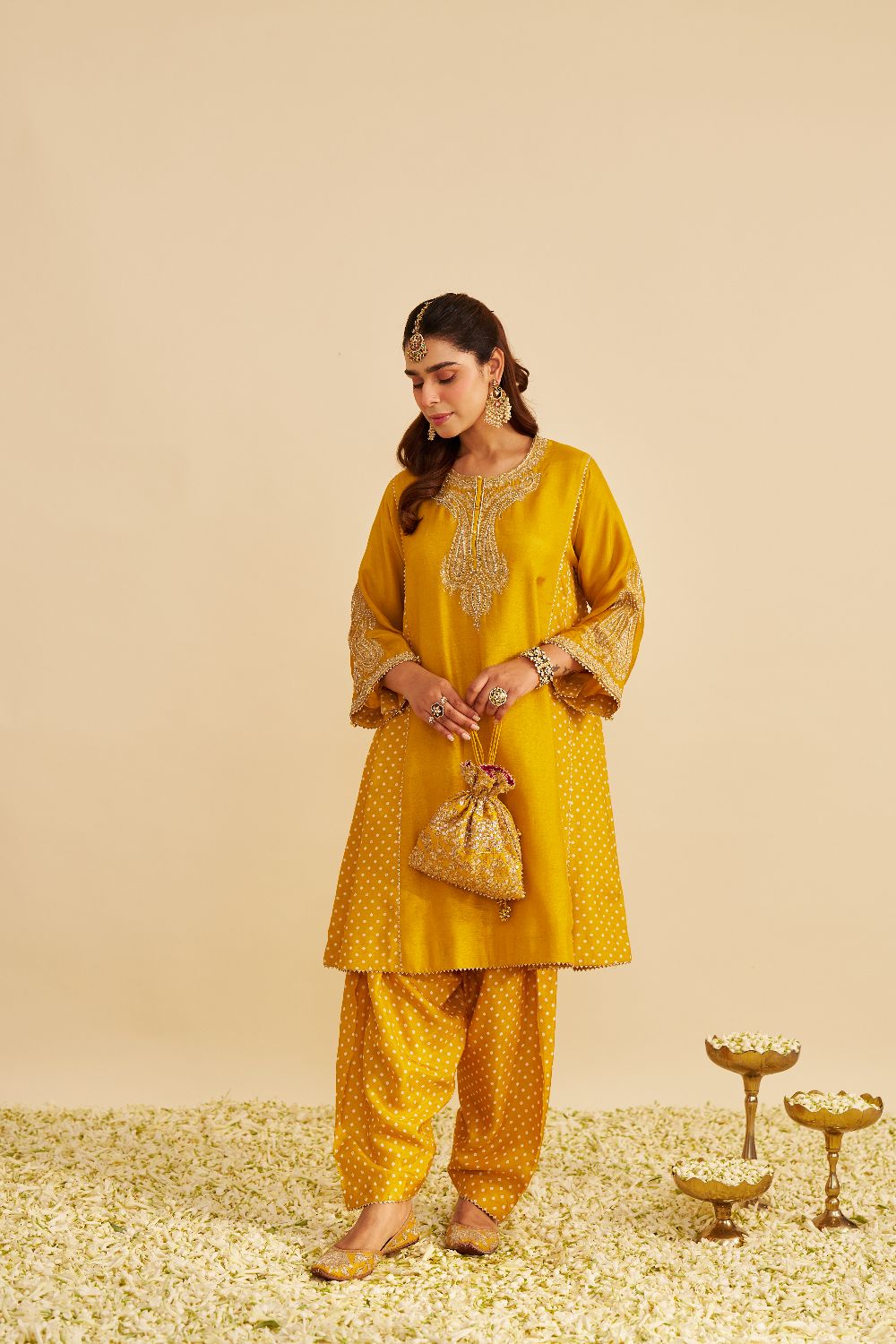 Jeriah - Short Chauga With Salwar-Mustard