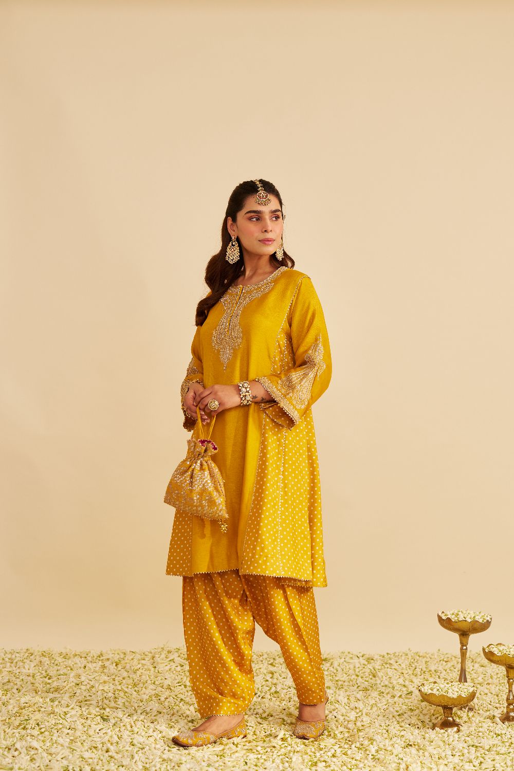 Jeriah - Short Chauga With Salwar-Mustard
