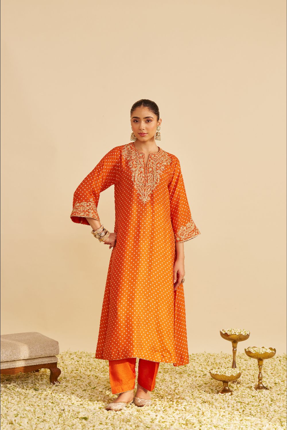Shezia - Long Chauga With Salwar-Orange
