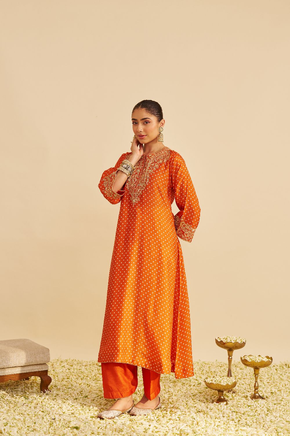 Shezia - Long Chauga With Salwar-Orange