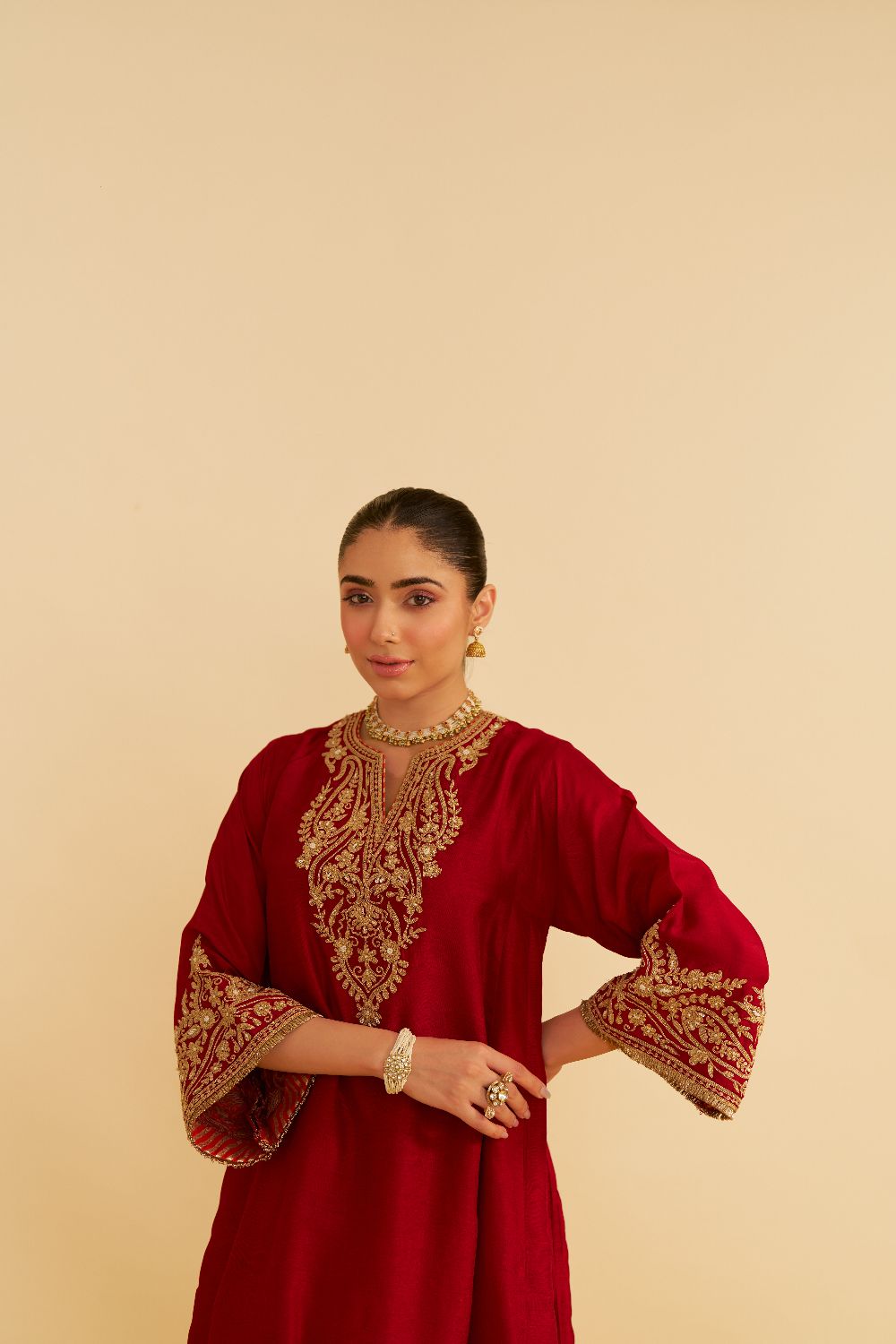 Marwa - Short Chauga With Salwar-Deep Red
