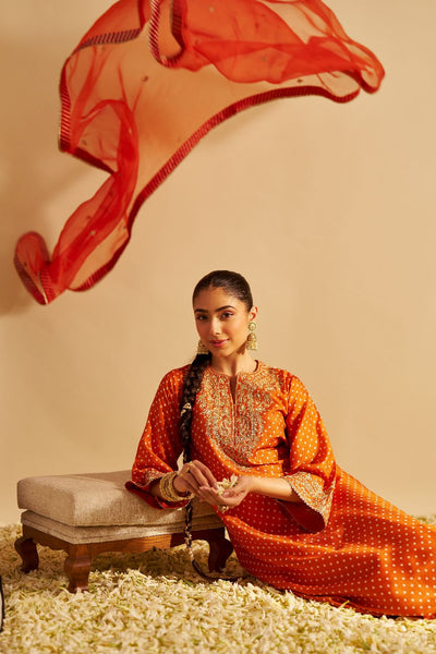 Shezia - Long Chauga With Salwar-Orange