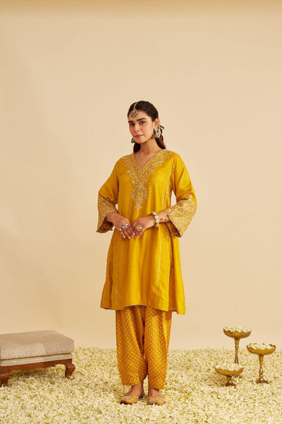 Niyah - Short Chauga With Salwar-Mustard