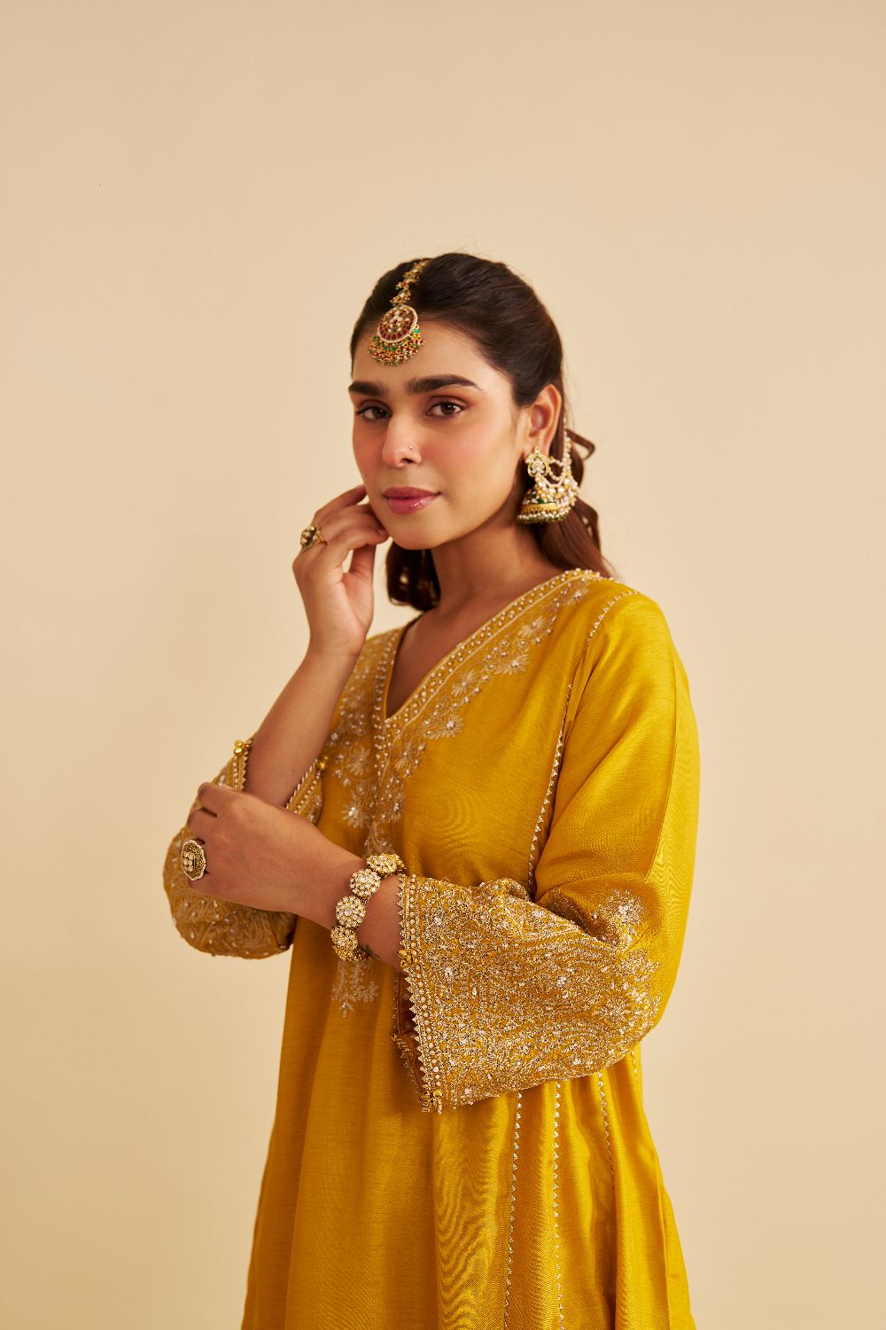 Niyah - Short Chauga With Salwar-Mustard