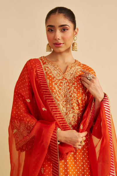 Kayra - Short Gathered Chauga With Salwar-Orange